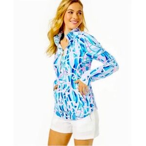 Lilly Pulitzer Blue Pink White Reel Nauti Skipper Popover Terry Cloth Top L
